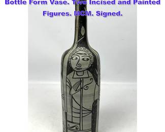 Lot 756 FANTONI Italian Modernist Pottery Bottle Form Vase. Two Incised and Painted Figures. MCM. Signed. 
