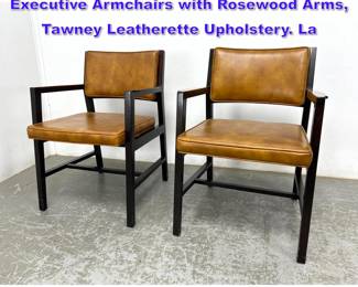 Lot 1342 Pair Edward Wormley Dunbar Executive Armchairs with Rosewood Arms, Tawney Leatherette Upholstery. La
