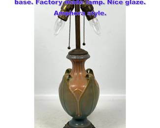 Lot 1250 Roseville Velmoss lotus form lamp base. Factory made lamp. Nice glaze. Amphora style. 