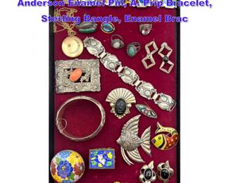 Lot 1358 Tray Lot Vintage Jewelry. David Anderson Enamel Pin, A. Prip Bracelet, Sterling Bangle, Enamel Brac