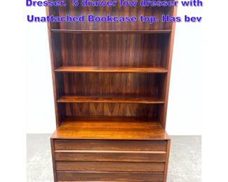 Lot 722 Danish Modern Rosewood Bookcase Dresser. 5 drawer low dresser with Unattached Bookcase top. Has bev