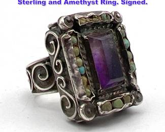 Lot 969 Signed Matl Matilde Poulat Mexican Sterling and Amethyst Ring. Signed.