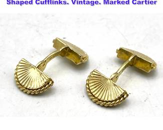 Lot 1129 Pr CARTIER Paris 18K Gold Fan Shaped Cufflinks. Vintage. Marked Cartier