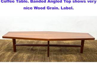 Lot 762 Nakashima for WIDDICOMB Angled Coffee Table. Banded Angled Top shows very nice Wood Grain. Label. 