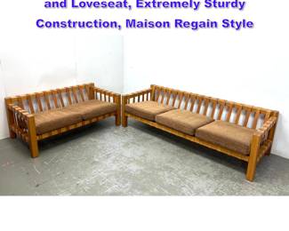 Lot 1323 French Oak and Leather Strap Sofa and Loveseat, Extremely Sturdy Construction, Maison Regain Style