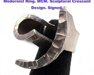 Lot 856 Sterling Silver REY URBAN Modernist Ring. MCM. Sculptural Crescent Design. Signed. 