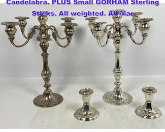 Lot 1191 Pr GORHAM Sterling Silver 4 Arm Candelabra. PLUS Small GORHAM Sterling Sticks. All weighted. All Mar