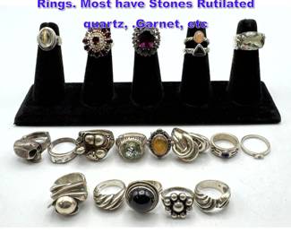 Lot 1355 19pc All Sterling Silver Vintage Rings. Most have Stones Rutilated quartz, .Garnet, etc