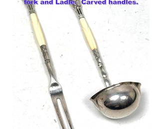 Lot 1209 George Jensen 93 Sterling serving fork and Ladle. Carved handles. 