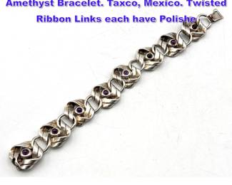 Lot 972 HECTOR AGUILAR 980 Sterling Amethyst Bracelet. Taxco, Mexico. Twisted Ribbon Links each have Polishe