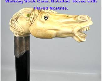 Lot 1168 Antique Carved Horse Head Handle Walking Stick Cane. Detailed Horse with Flared Nostrils. 