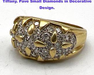 Lot 1138 18k Gold and Diamond Ring marked Tiffany. Pave Small Diamonds in Decorative Design. 