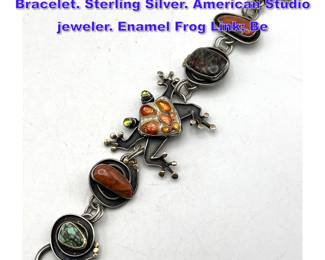 Lot 829 KRISTIN HOLEMAN Enamel Frog Bracelet. Sterling Silver. American Studio jeweler. Enamel Frog Link Be