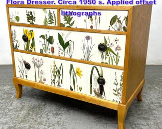 Lot 745 Small 4 drawer Swedish, Nordens Flora Dresser. Circa 1950 s. Applied offset lithographs