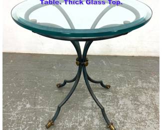 Lot 1255 High Quality Steel and Brass Side Table. Thick Glass Top. 
