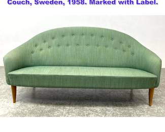Lot 700 Kerstin HorlinHolmquist Sofa Couch, Sweden, 1958. Marked with Label.