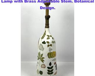 Lot 744 Handpainted white Glass Table Lamp with Brass Adjustable Stem. Botanical Design. 