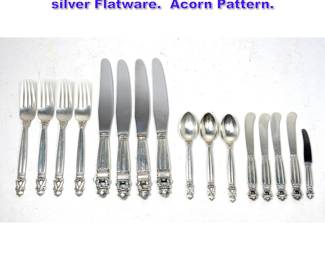 Lot 1205 16pcs George Jensen Sterling silver Flatware. Acorn Pattern. 