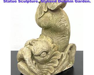 Lot 1066 Vintage Cement Dolphin Outdoor Statue Sculpture. Stylized Dolphin Garden.