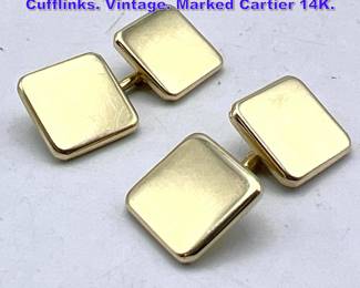 Lot 1288 Pr CARTIER 14K Gold Square Cufflinks. Vintage. Marked Cartier 14K.