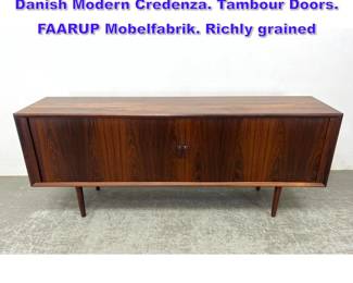 Lot 987 SVEND AAGE LARSEN Rosewood Danish Modern Credenza. Tambour Doors. FAARUP Mobelfabrik. Richly grained