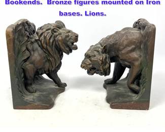 Lot 1177 Bradley and Hubbard Cold Painted Bookends. Bronze figures mounted on Iron bases. Lions.