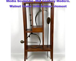 Lot 1104 THOMAS WILSON Modernist Mixed Media Sculpture. Mid Century Modern. Walnut frame with bronze element