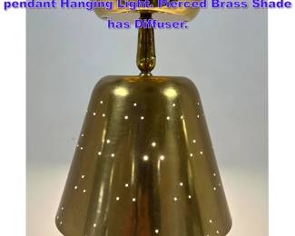 Lot 889 Paavo Tynell for Lightolier brass pendant Hanging Light. Pierced Brass Shade has Diffuser. 