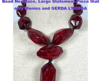 Lot 930 MONIES Carved Red Tone Resin Bead Necklace. Large Statement Piece that only Monies and GERDA LYNGGA