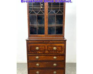Lot 1227 Antique Oak Mullioned Door Breakfront Desk Cabinet. 