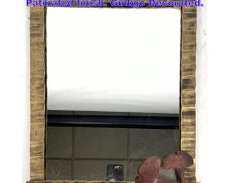 Lot 1028 Decorator Forged Iron Wall Mirror. Patinated finish. Ginkgo Decorated.