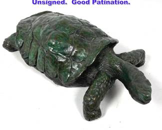 Lot 730 Heavy Bronze Sculpture of Turtle Unsigned. Good Patination. 