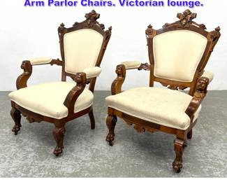 Lot 882 Pair John Jeliff Renaissance Revival Arm Parlor Chairs. Victorian lounge. 