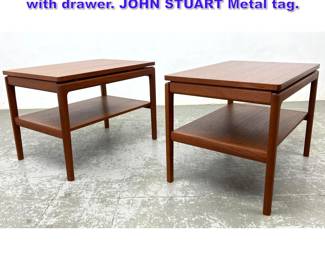 Lot 703 Pr. France and Son teak side tables with drawer. JOHN STUART Metal tag.