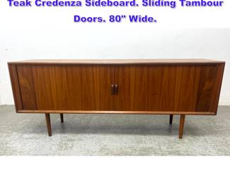 Lot 898 Svend Aage Larsen Danish Modern Teak Credenza Sideboard. Sliding Tambour Doors. 80 Wide. 
