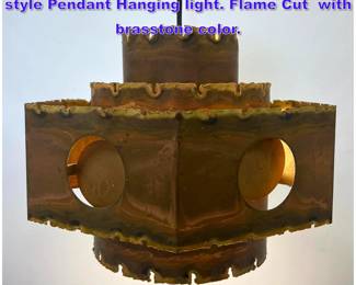 Lot 914 Square Svend Aage HolmSorensen style Pendant Hanging light. Flame Cut with brasstone color.