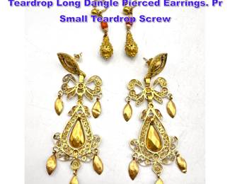 Lot 1280 2 Pr Tests Gold Dangle Earrings. Pr Teardrop Long Dangle Pierced Earrings. Pr Small Teardrop Screw 