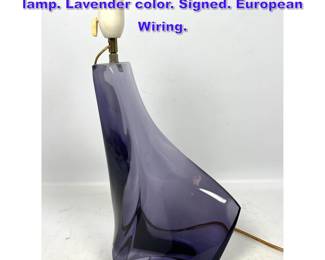 Lot 778 Cristal Ile De France Heavy glass lamp. Lavender color. Signed. European Wiring.