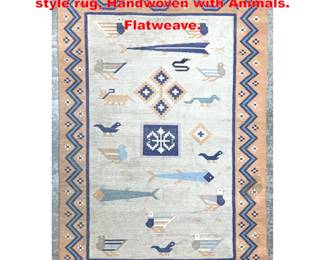 Lot 1945 4 X 5 9.5 Traditional Southwestern style rug, Handwoven with Animals. Flatweave.