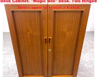 Lot 1968 Danish Modern Teak Two Door Desk Cabinet. Magic Box Desk. Two Hinged Doors open to reveal a Fitted