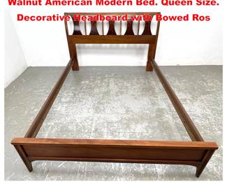 Lot 2062 KENT COFFEY Rosewood and Walnut American Modern Bed. Queen Size. Decorative Headboard with Bowed Ros