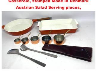 Lot 2133 Kitchenware lot. Cast Iron Pan and Casserole, stamped Made in Denmark Austrian Salad Serving pieces,