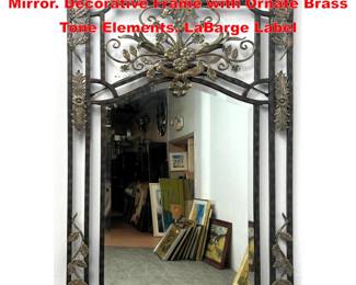 Lot 1790 LA BARGE Two Tone Metal Wall Mirror. Decorative Frame with Ornate Brass Tone Elements. LaBarge Label