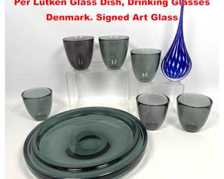 Lot 2141 8pc lot Danish Modern Holmegaard Per Lutken Glass Dish, Drinking Glasses Denmark. Signed Art Glass