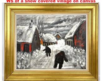 Lot 1706 Vintage Danish oil painting signed WS of a snow covered village on canvas