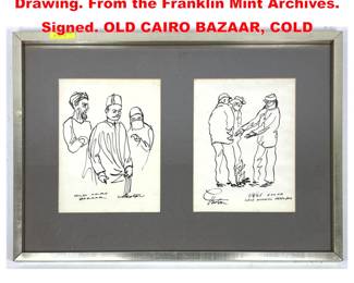 Lot 2163 2Pc Charlton Heston Sketch Drawing. From the Franklin Mint Archives. Signed. OLD CAIRO BAZAAR, COLD