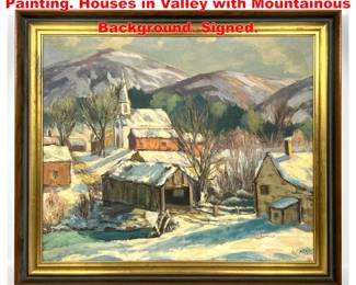 Lot 1732 G MORRIS Rural Valley Winter Painting. Houses in Valley with Mountainous Background. Signed.