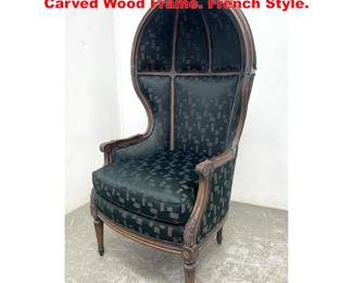 Lot 1769 Upholstered Hooded Lounge Chair. Carved Wood Frame. French Style.