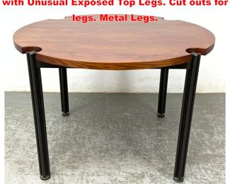 Lot 1866 Jens Risom Round Dining Table with Unusual Exposed Top Legs. Cut outs for legs. Metal Legs.