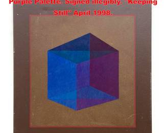 Lot 1839 Modernist Op Art Painting. Blue, Purple Palette. Signed illegibly. Keeping Still April 1998.